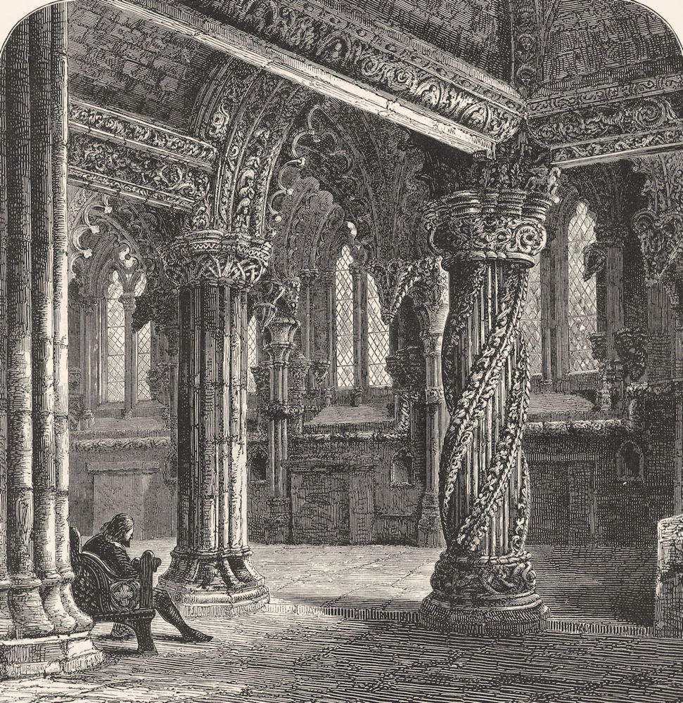 SCOTLAND. Roslin Chapel, with the' Prentice Pillar c1886 old antique print
